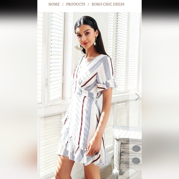 BOHO chic striped wrap dress by Simplee size large - Picture 6 of 16